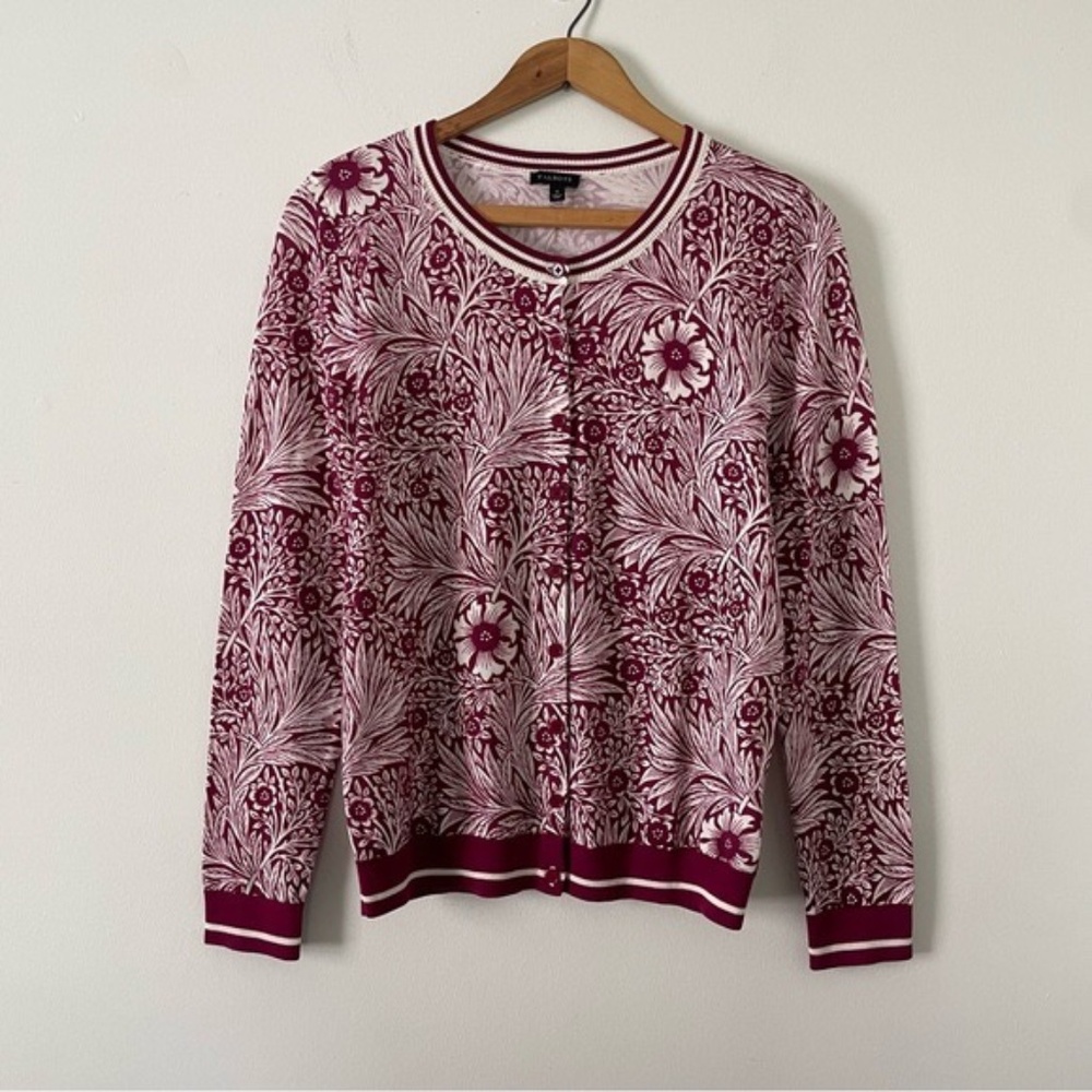 NWT New Talbots Magenta Pink and White Charming Cardigan Sweater Size Small